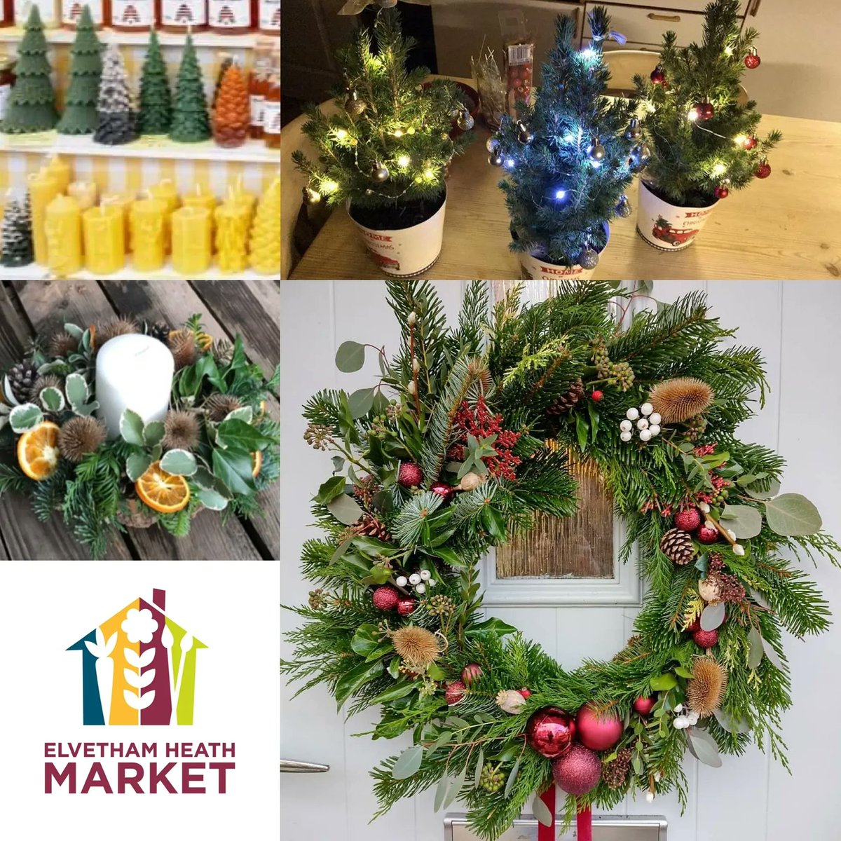 Home not feeling Christmas ready? There's a great selection of decorations at Elvetham Heath Market Saturday - #wreathes &amp; centre pieces from The Wild Posy, mini xmas trees from Gransfield &amp; festive #candles from <a href="/MrsBsBeesHoney1/">Mrs B' Bees Honey</a>. It's beginning to look A LOT like Christmas...