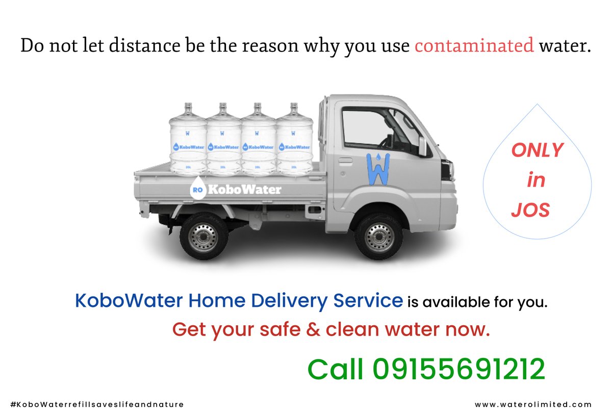 Wateronigeria's tweet photo. Never ever give up on getting clean &amp; safe water because of distance. #KoboWater refill solution cares about you. Just call us on 09155691212, we will deliver to you at home, office &amp; shop in Jos. KoboWater is healthy &amp; stops the proliferation of single-use #plastic pollution. https://t.co/kGWPV1deua