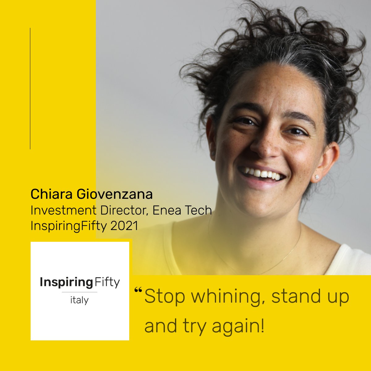 Inspiringfifty's tweet photo. #InspiringFifty2021Italy
"Stop whining, stand up and try again!"
Chiara Giovenzana, Investment Director #ENEATECH https://t.co/YX572T1wTx
