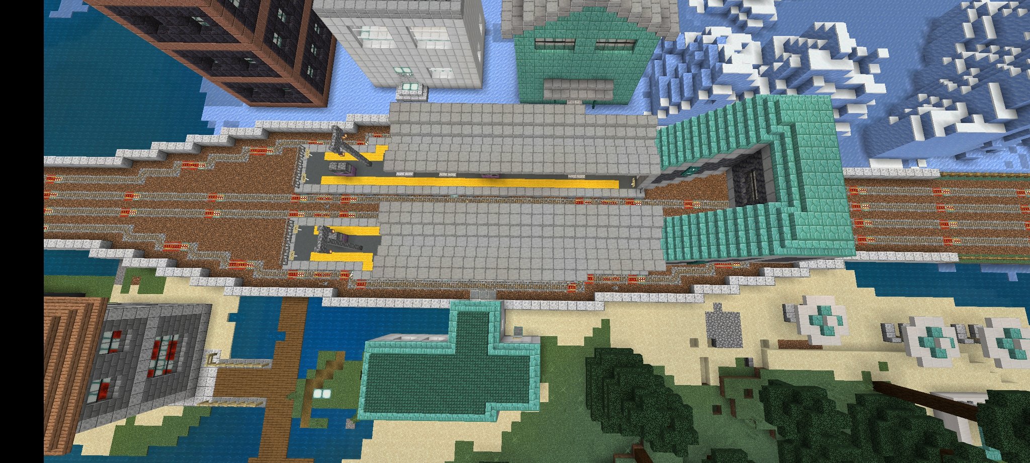 どらごん 駅紹介 その２ 松幸庄駅 まつゆきしょう 西海登山鉄道と南部高速鉄道の駅 会社別複々線 並走複線 となっており 南側を西海登山鉄道が 北側を南部高速鉄道が使用している 周辺や町に成っており 利用者も多い マイクラ鉄道 マイクラ T