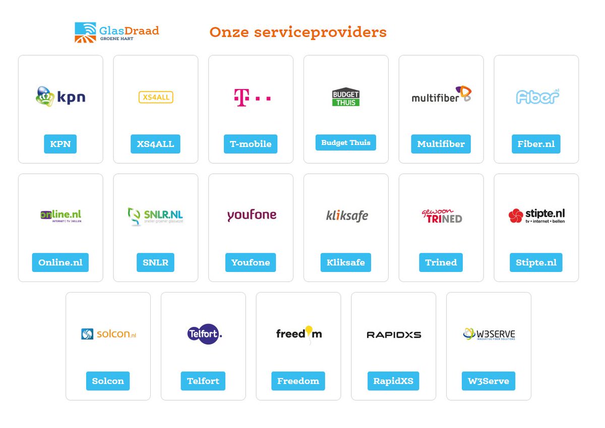Heb je een glasvezelaansluiting van Glasdraad in het buitengebied rond Nieuwerbrug? Dan kan je voor april 2022 kiezen uit veel meer providers zoals <a href="/KPN/">KPN</a>, @TMobile_NL, <a href="/FreedomNetNL/">Freedom Internet</a>, <a href="/xs4all/">XS4ALL</a>, @BudgetThuis, <a href="/SNLR_GLASVEZEL/">SNLR.nl</a>, @TriNedGlasvezel, @FiberNL, <a href="/Kliksafe/">Kliksafe</a>,...