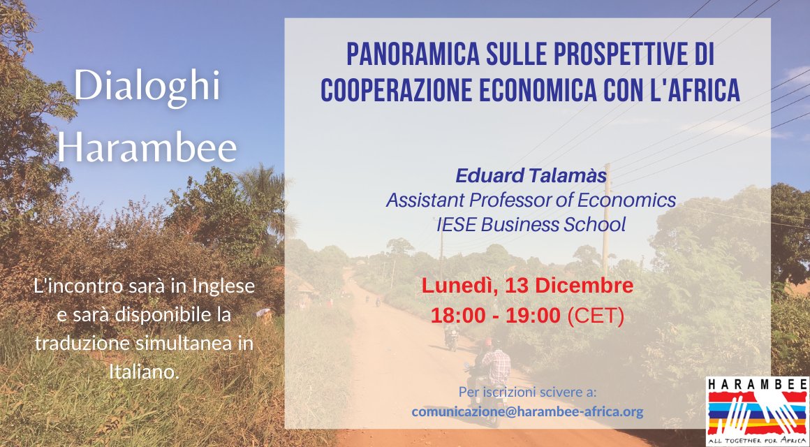 📣#SAVETHEDATE: non mancare all'ultimo incontro online dell'anno! Converseremo con il prof. Eduard Talamàs -IESE Business School. Ti aspettiamo Lunedì #13dicembre alle 18.00! Scrivi a comunicazione@harambee-africa.org per ricevere il link.
#lafricaoltreglistereotipi