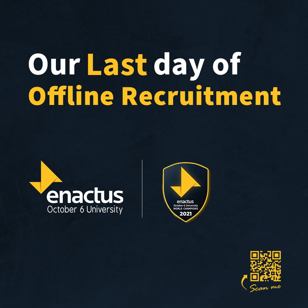 Today is our last day of the offline recruitment don't miss the opportunity 💛💛

#EnactusO6U 
#Enactus
#WeAllWin 
#enactusworldcup