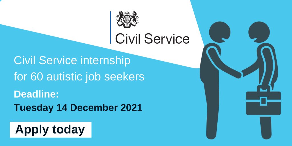 AmbitiousAutism's tweet image. **Deadline extended**
We have a fantastic #paidinternship opportunity at the @UKCivilService available for 60 autistic job seekers to gain insight into the workplace.
Apply before Tuesday 14 December, 10am : bit.ly/3CZBiHv