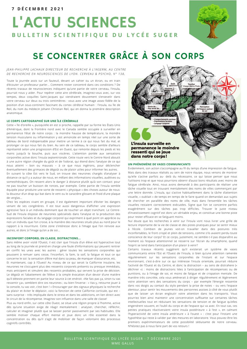 #actuscience de la semaine du 6 décembre 2021
#concentration #insula