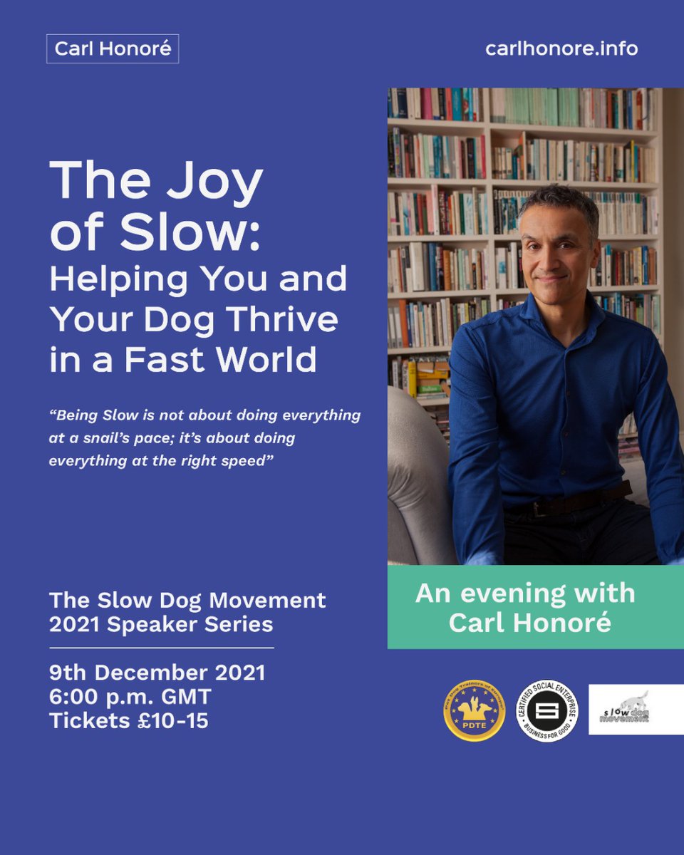 carlhonore's tweet photo. Today is the day! At 6pm GMT, I'll be giving a rare public keynote online. Join me for an evening of learning, laughter and leisurely chat – all with a canine twist. Tickets: https://t.co/1zFj0Wq8mq
See you there!
PS: Please share far and wide
#inpraiseofslow #slowdogmovement https://t.co/Ibccp1EAac