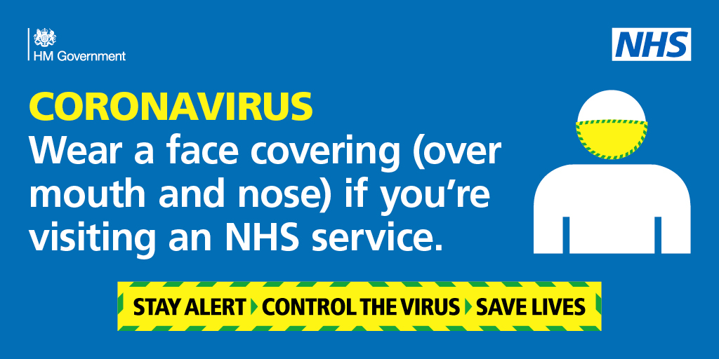 CheshireEastHPB's tweet photo. If you are planning to visit an NHS service it is mandatory you wear a face covering and maintain social distancing of 2 metres as this is considered standard practice in all health and social care areas across the UK. #HelpUsHelpYou https://t.co/0ghDY98CIM