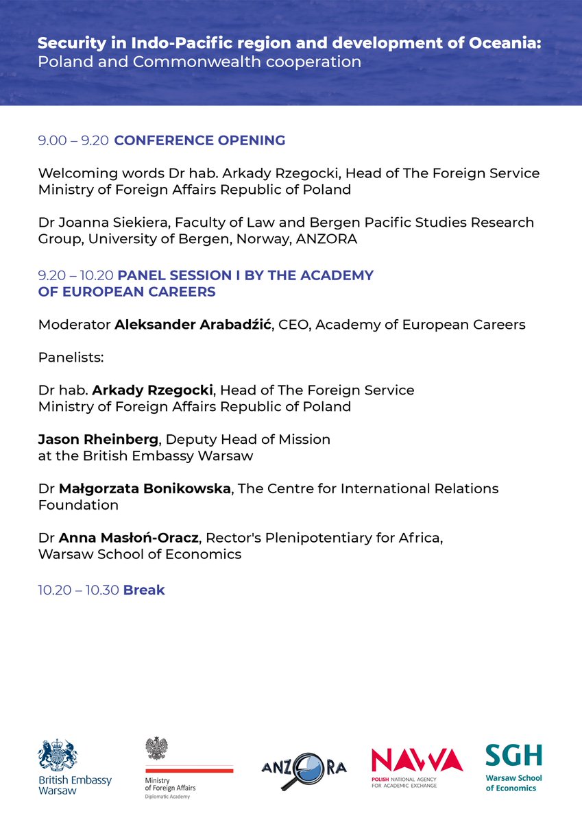 AkademiakadrRP's tweet photo. 13th INTERNATIONAL CONFERENCE
Security in Indo-Pacific region and development of Oceania: Poland and Commonwealth cooperation
https://t.co/ZCM3IF6PVH https://t.co/SMIQa5mSu2