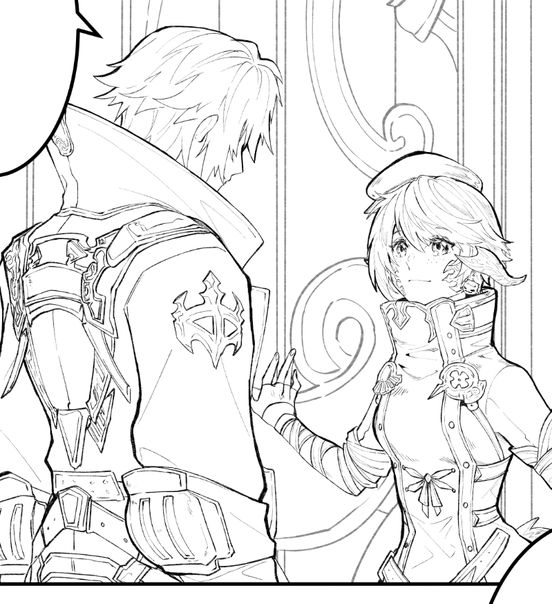 Working on a thing, this is just the lineart for the first panel and I'm already tired fjgfjgf