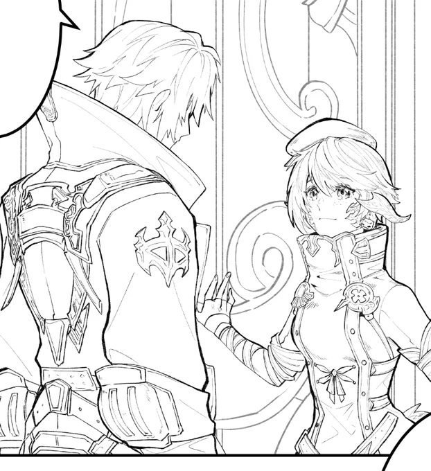 Working on a thing, this is just the lineart for the first panel and I'm already tired fjgfjgf 