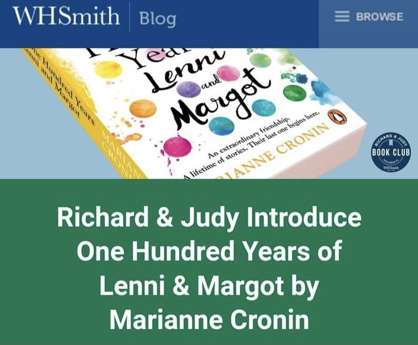 This debut has received so much love &amp; we can finally share the wonderful news that THE ONE HUNDRED YEARS OF LENNI AND MARGOT has been selected for the Richard &amp; Judy Book Club with <a href="/WHSmith/">WHSmith</a>. 
Congratulations @itsmariannecronin and Happy Paperback Publication Day too! 
💚🧡💙💛💜