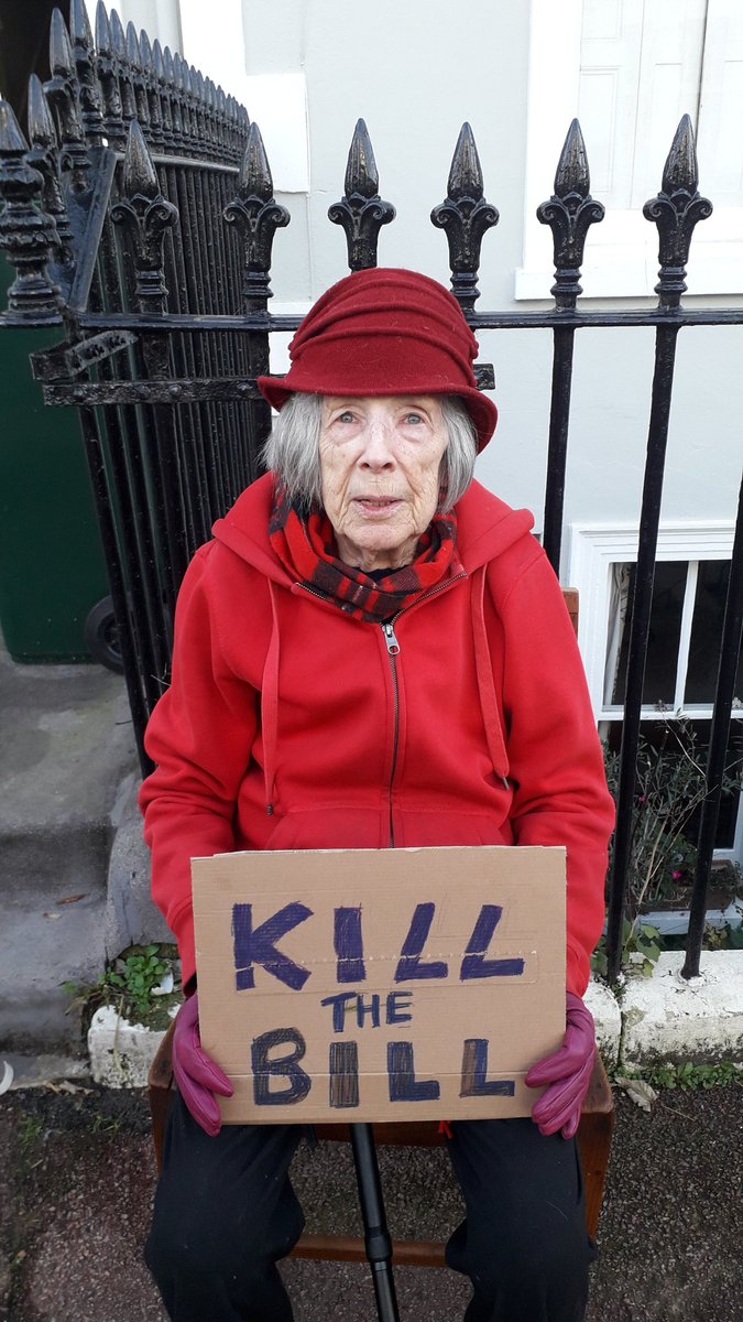 My 89 year old mum is protesting against the police and crimes bill. Am v proud but it's freezing out there and she is frail. #killthebill.  <a href="/GeorgeMonbiot/">George Monbiot</a>