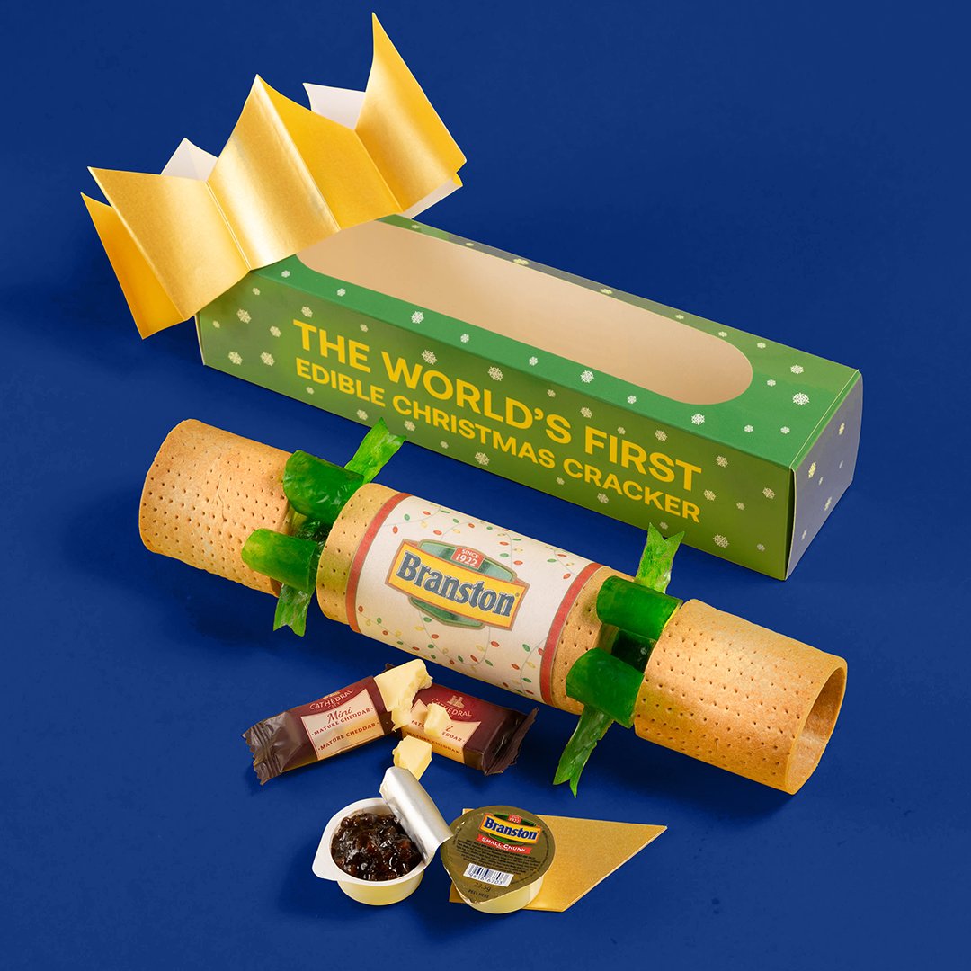 Are you crackers for Christmas crackers but keen to stay sustainable this Christmas? We have just the thing for you... The world's FIRST edible Christmas cracker, filled with Branston Pickle and <a href="/CathedralCity/">Cathedral City</a> Cheddar 🧀