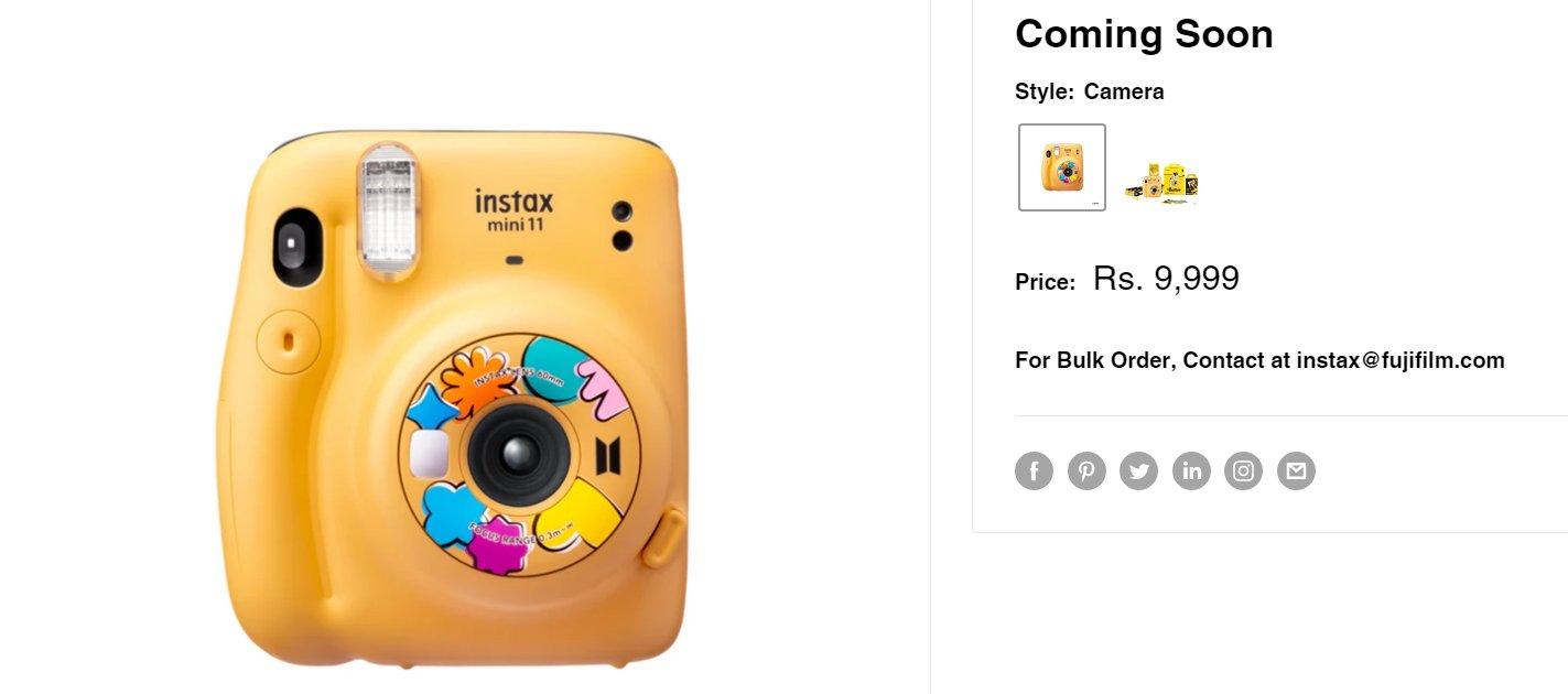 良品 韓流 防弾少年団 BTS Butter instax mini 11 チェキ インスタントカメラ 動作品 フィルム付 BTS「Butter」”チェキ” – BTS JAPAN OFFICIAL SHOP