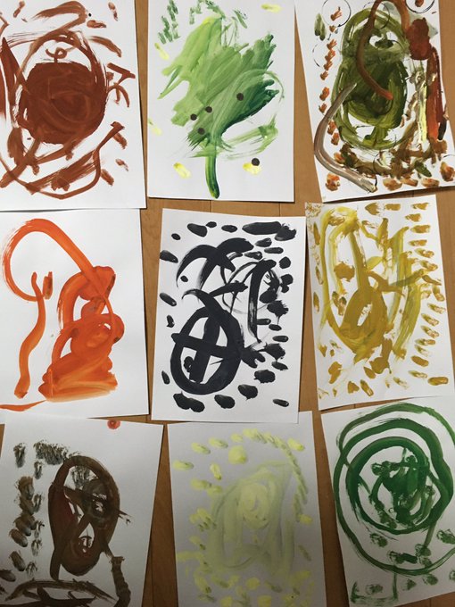息子(5歳)が絵具で描いた名作✨色混ぜて描いているし、どれも好き☺️✨ 