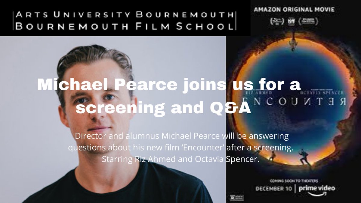 Exciting events on campus next week! 
We are welcoming Luke Whitelock and Michael Pearce 
Book your tickets to join us!

eventbrite.co.uk/o/bournemouth-…
<a href="/inspiredAUB/">Arts University Bournemouth | AUB</a> 
#events #bournemouthfilmschool #bfs #screening #director #artisticdirector #encounter