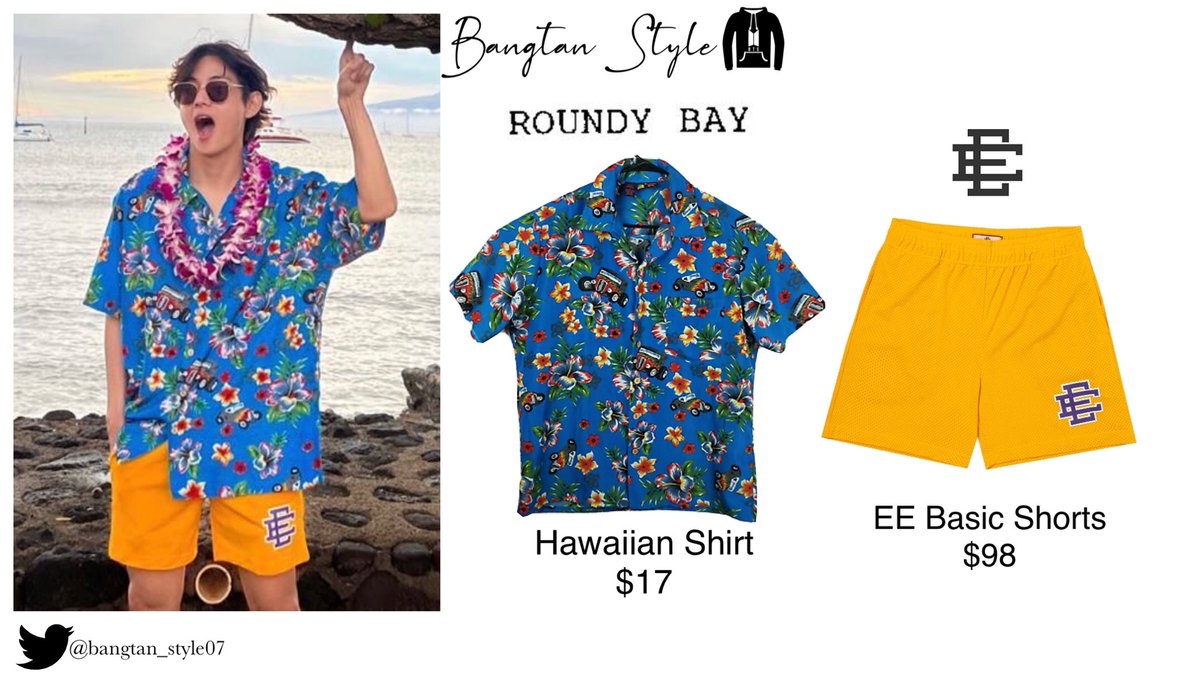 Weverse Post 211209 Taehyung wears ROUNDY BAY Hawaiian Shirt ($17