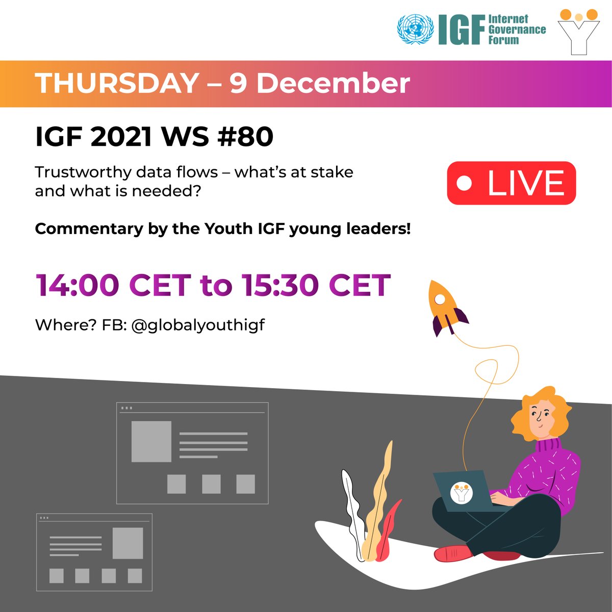 globalyouthigf's tweet image. The #YouthIGF @intgovforum is back again. The Young Youth IGF leaders will comment on session on data flows. Looking forward to comment on sensible personal data. 

facebook.com/globalyouthigf…

#APlusForInnovation #globalyouthigf #YouthigfActs #IGF2021 
@pci_initiative @swiss_un