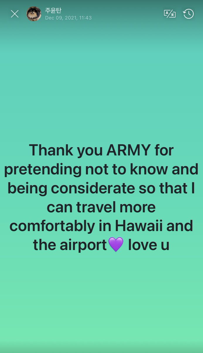 ItalianArmy_fam's tweet photo. 🔸WEVERSE| Moment di #V

"Grazie ARMY per la premura e per l’aver finto di non sapere (dove fossi) in modo da permettermi di viaggiare comodamente alle Hawaii e in aereoporto💜 vi voglio bene"

Traduzione a cura di Grami11 / italianarmyfamily https://t.co/q4RFkdSbDO