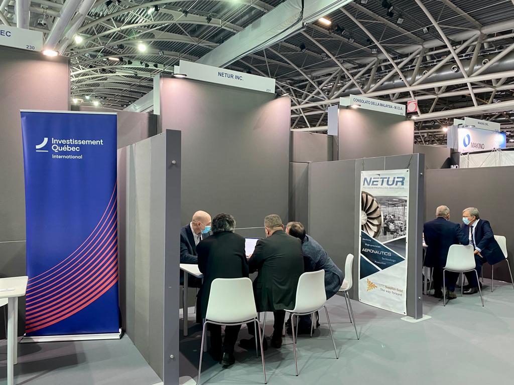 QuebecItalia_it's tweet photo. La semaine dernière se terminait la mission de Alphacasting, @Netur_ca  et Helitowcart à l'@ADM_Torino, un événement pour l’industrie #aérospatiale et de la #défense qui permet de participer à des conférences et des rencontres personnalisées.

@InvestQuebec @Leonardo_live https://t.co/4gCaps07Gv