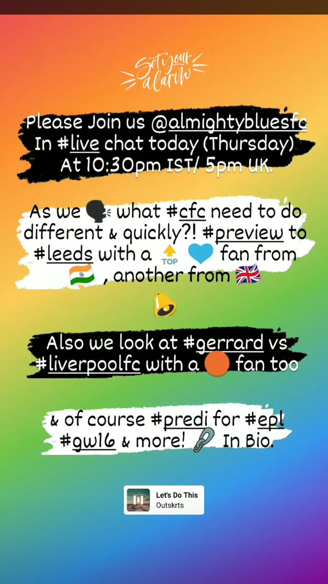 AlmightyBluesFC's tweet photo. 🗣️ We're going to be #live 
@AlmightyBluesFC today
At 10:30pm 🇮🇳 / 5pm 🇬🇧

🔗 https://t.co/Kye4Ilivo3
YouTube likes appreciated
Set a reminder as we have

🎙️ @LampardsLegacy 💙
Leeds fan @Karllevy92 🔥
&amp; a 🔴 joining us! See you

[ #EPL #GW16 #Preview ] https://t.co/NN4w3Kp1fW