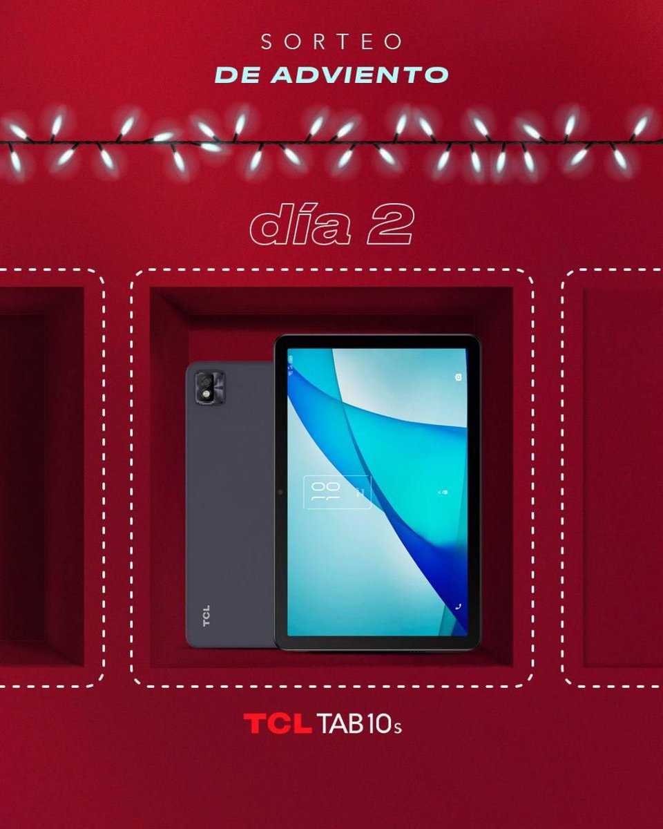 tclmobilees's tweet photo. SORTEAZO NAVIDEÑO🎅🏻

Abrimos otra pestañita… ¿Qué saldrá esta vez en nuestro sorteo de adviento…? 🗓️ Ah sí, por supuesto, ¡una TCL TAB 10s ! 📱🎄

Para participar solo tienes que:

🎁Seguir a @tclmobilees   
🎁Dar RT a este tweet
🎁 Comentar con #AdvientoTCL.

Suerte🧤☃️ https://t.co/TBzuRcQJCD