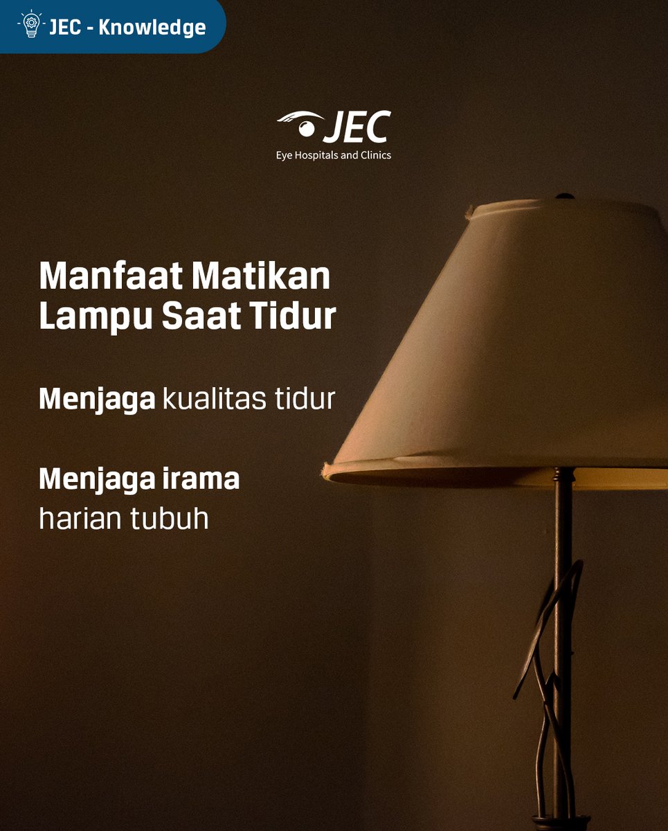 JECEyeHospital's tweet photo. Sahabat JEC, selamat beristirahat ya :)
Yuk, biasakan dirimu untuk selalu mematikan lampu saat tidur. Simak beberapa manfaatnya bagi tubuh kita berikut ini!
#JEC #JECEyeHospitalsAndClinics #Info #Informasi #DokterMata #EyeSpecialist #RSMata #EyeHospital #JECKnowledge https://t.co/esIZRpLOFo