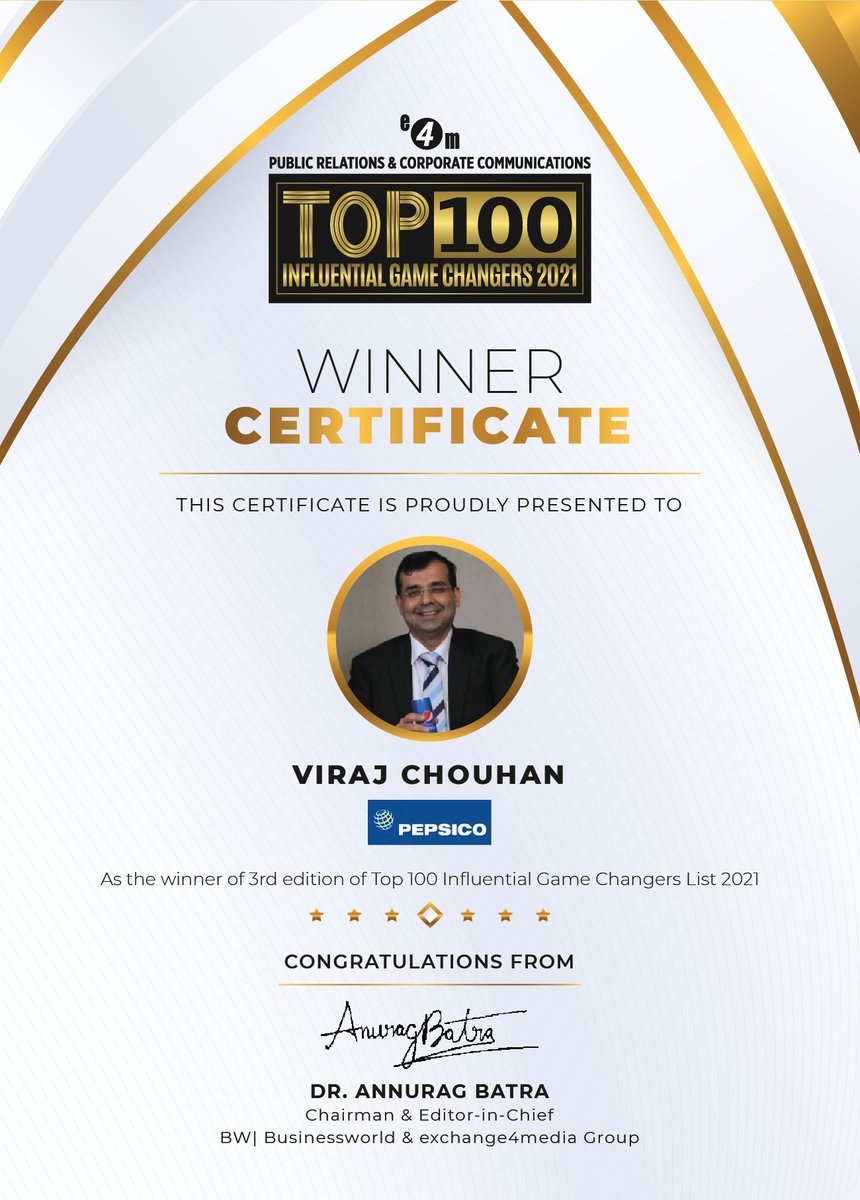 e4mtweets's tweet photo. Our heartiest congratulations to @Virajlogic from @PepsiCoIndia for being a part of the 3rd edition of the exchange4media PR &amp; Corp Comm - Top 100 Influential Game Changers List 2021  

@anuragbatrayo @nawalahuja @karanbhatias 

#e4mprtop100gamechangers #top100 https://t.co/xmzBwWV2nQ
