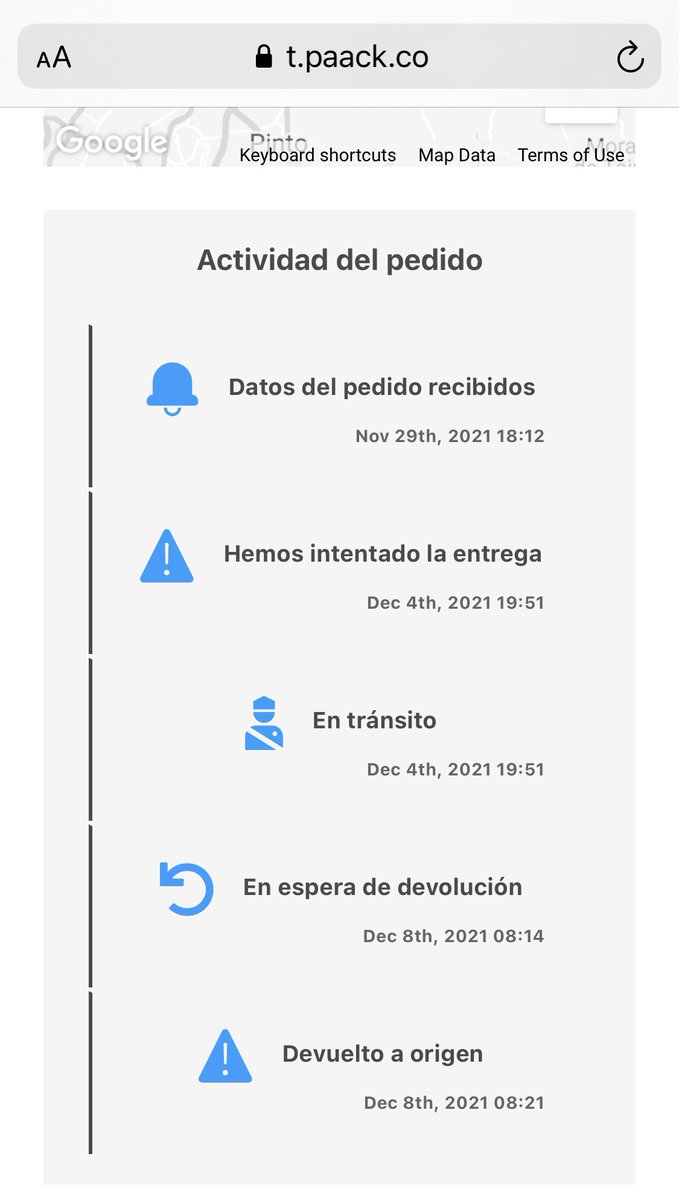 MUASENLA's tweet photo. Ah! Lo mejor de todo es que ponen en su web que hacen 2 intentos (o más). Pues señores de #paack aquí en el track de su web sólo pone que han hecho 1 intento antes de devolverlo a origen. ¿Pueden ofrecer alguna explicación? https://t.co/QL2wWqL4mq