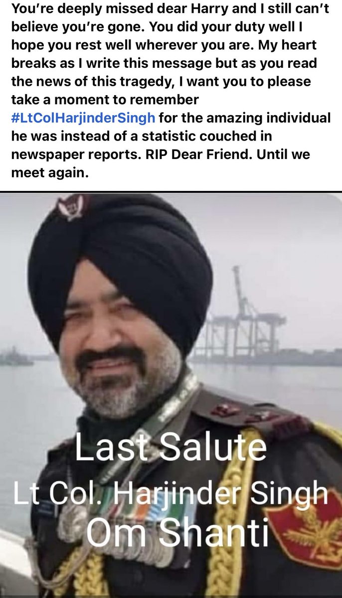 AdityaRajKaul's tweet photo. Lt. Col. Harjinder Singh is not just a statistic in India’s worst defence air crash tragedy in history. He has been a devoted soldier, husband, father, friend and colleague. Take two minutes out to read this moving tribute and what he planned for his dear daughter. Waheguru 🙏 https://t.co/bIbBPWDiPL