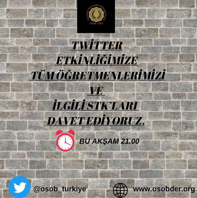 Önümüzdeki günlerde yürürlüğe girmesi beklenen Öğretmen Meslek Kanunu’nda özel sektörde çalışan öğretmenlerimizin yer alması için bu akşam 21.00’de yapacağımız Twitter etkinliğimize tüm meslektaşlarımızı davet ediyoruz.
<a href="/ozro_der/">Özel Eğitim Ve Rehabilitasyon Öğretmenleri Derneği</a> <a href="/egitimsen/">Eğitim Sen</a> <a href="/haluklevent/">Haluk Levent ( Ahbap Ekibi )</a>  <a href="/AbbasGucluTR/">Abbas Güçlü</a> <a href="/vekilince/">Muharrem İNCE</a>