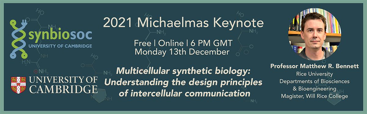EngBioIRC's tweet image. Join @CU_SynBioSoc next Monday for their Michaelmas Keynote with @biodesign_lab 

🦠 Multicellular synthetic biology: Understanding the design principles of intercellular communication

bit.ly/CUSBS_M21_key

#synbio #syntheticbiology #webinar #biodesign