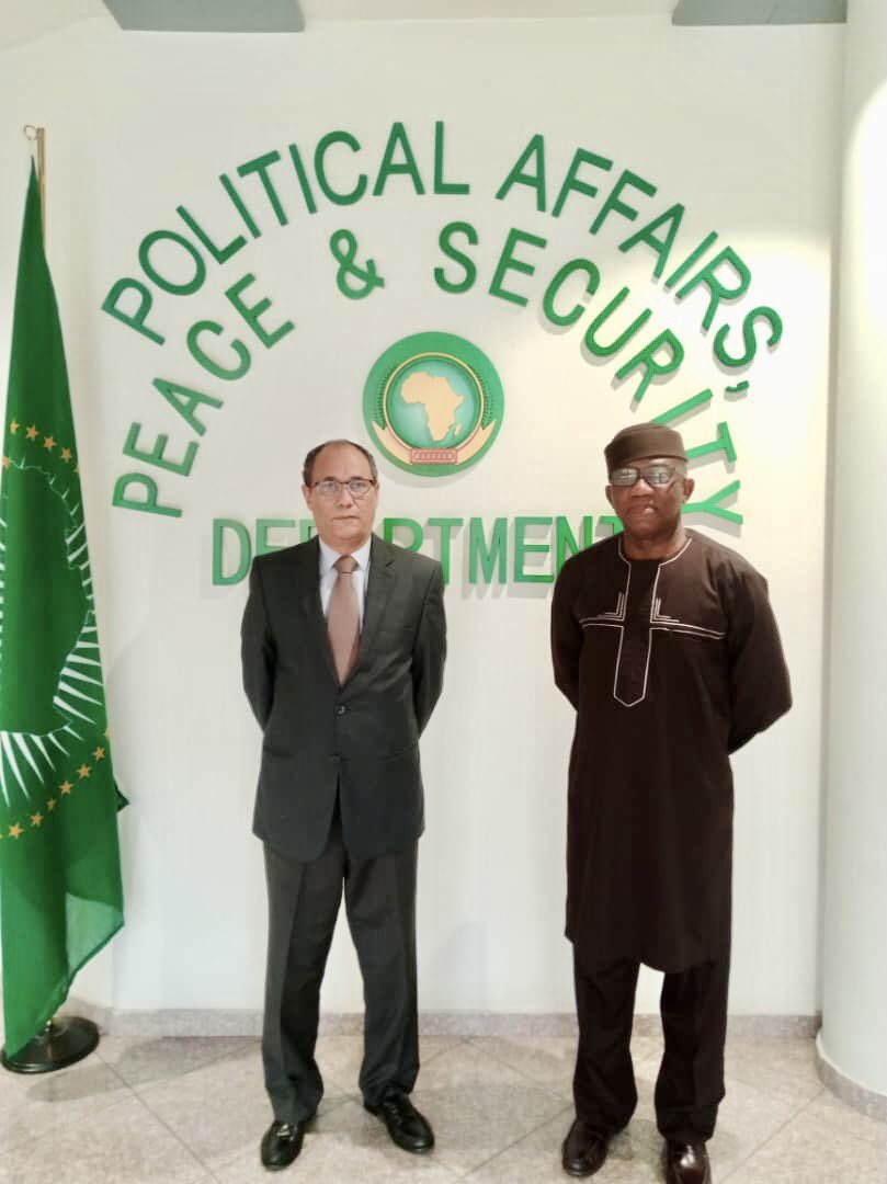 Bankole_Adeoye's tweet photo. It was a pleasure to meet w/ H.E. Lamine Baali,Amb.of the #Sahrawi ArabDemocraticRepublic.We discussed devts in NorthAfrica region &amp; the African &amp; global dimensions of resolving conflicts on the Continent.I assured him of AU’s commit’t to support all efforts 2wards lasting  peace https://t.co/L0WX98sJ1s