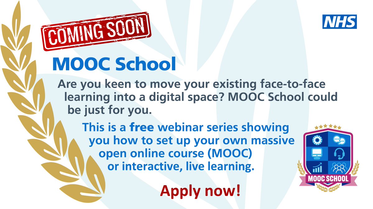 Apply now to join MOOC School in January and learn best practice methods to put your learning programme online #improvement #qihikers england.nhs.uk/sustainableimp…