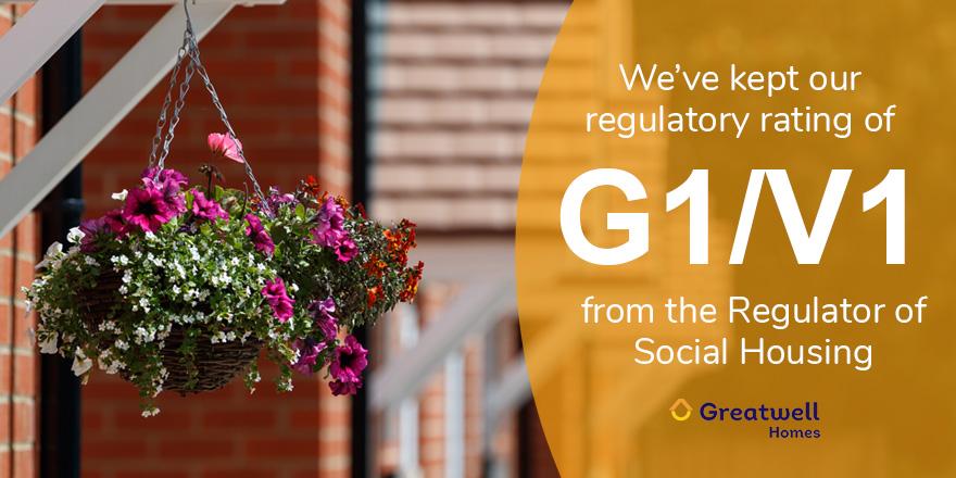 greatwellhomes's tweet photo. We’re delighted to announce that we've retained our regulatory rating of G1/V1 for governance and viability from @RSHEngland! https://t.co/WIe2W6kzDu