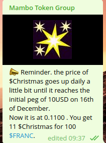 MrCryptoMambo's tweet photo. Buy $Christmas on #MamboSwap - #discount.
It's 100% fair M-ILO event (Mambo Initial #Launch offering) #ILO #Milo #Christmascoin #Zilliqa
https://t.co/nEcP3MUNl4 https://t.co/NviMFrq3TG