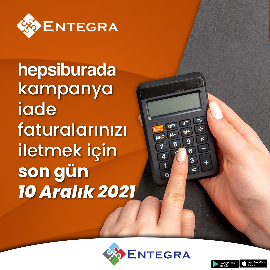 📣❗❗❗ ÖNEMLİ BİLGİLENDİRME: Hepsiburada Kampanya İade Faturalarınızı İletmek için Son Gün 10 Aralık 2021!

Hazırlamış olduğumuz videoyu izleyerek işlemlerinizi hızlıca yapabilirsiniz.

>> bit.ly/3dxQMXZ

#entegra #hepsiburada #eticaret #ecommerce #entegrasyon