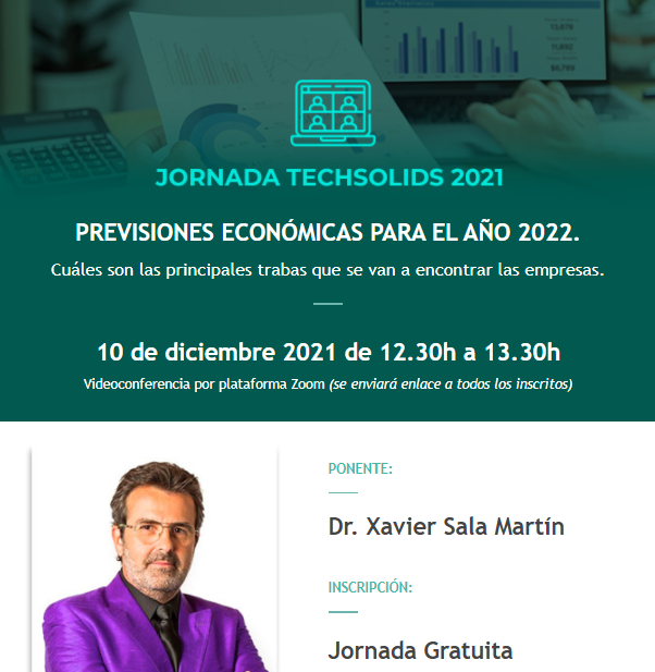 techsolids's tweet photo. ☑️Mañana se celebra la JORNADA #TECHSOLIDS, sobre previsiones económicas para el año 2022, impartida por el Dr. @XSalaimartin
🖊️Inscripciones: https://t.co/sXjJe5F1Rj https://t.co/gJImW50zmq
