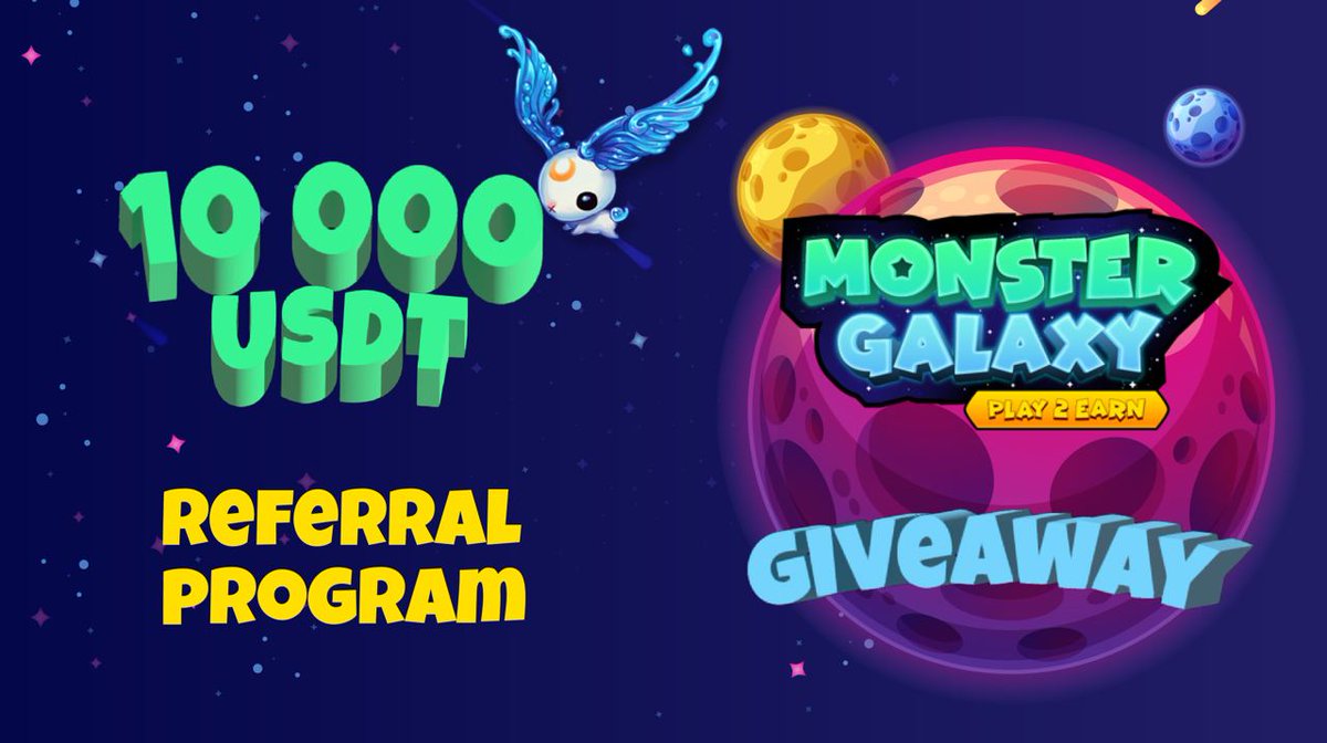 Monster Galaxy P2E🐲🔊 Play and Earn! (@monstergalaxy21) on Twitter photo ⭐️Introducing #MonsterGalaxy Referral Program⭐️
💰Total Rewards: $10,000
👯♀️ Lucky draw winners: 100
To be eligible:
🗣Follow <a href="/MonsterGalaxy21/">Monster Galaxy P2E🐲🔊 Play and Earn!</a>
🔁Retweet this Twitter Post
🫂Tag 3 Friends to earn Bonus points!
⏳Deadline: 11:59 PM UTC, Dec 19th
Join: gleam.io/ky2JK/monster-… ⭐️Introducing #MonsterGalaxy Referral Program⭐️
💰Total Rewards: $10,000
👯♀️ Lucky draw winners: 100
To be eligible:
🗣Follow <a href="/MonsterGalaxy21/">Monster Galaxy P2E🐲🔊 Play and Earn!</a>
🔁Retweet this Twitter Post
🫂Tag 3 Friends to earn Bonus points!
⏳Deadline: 11:59 PM UTC, Dec 19th
Join: gleam.io/ky2JK/monster-…