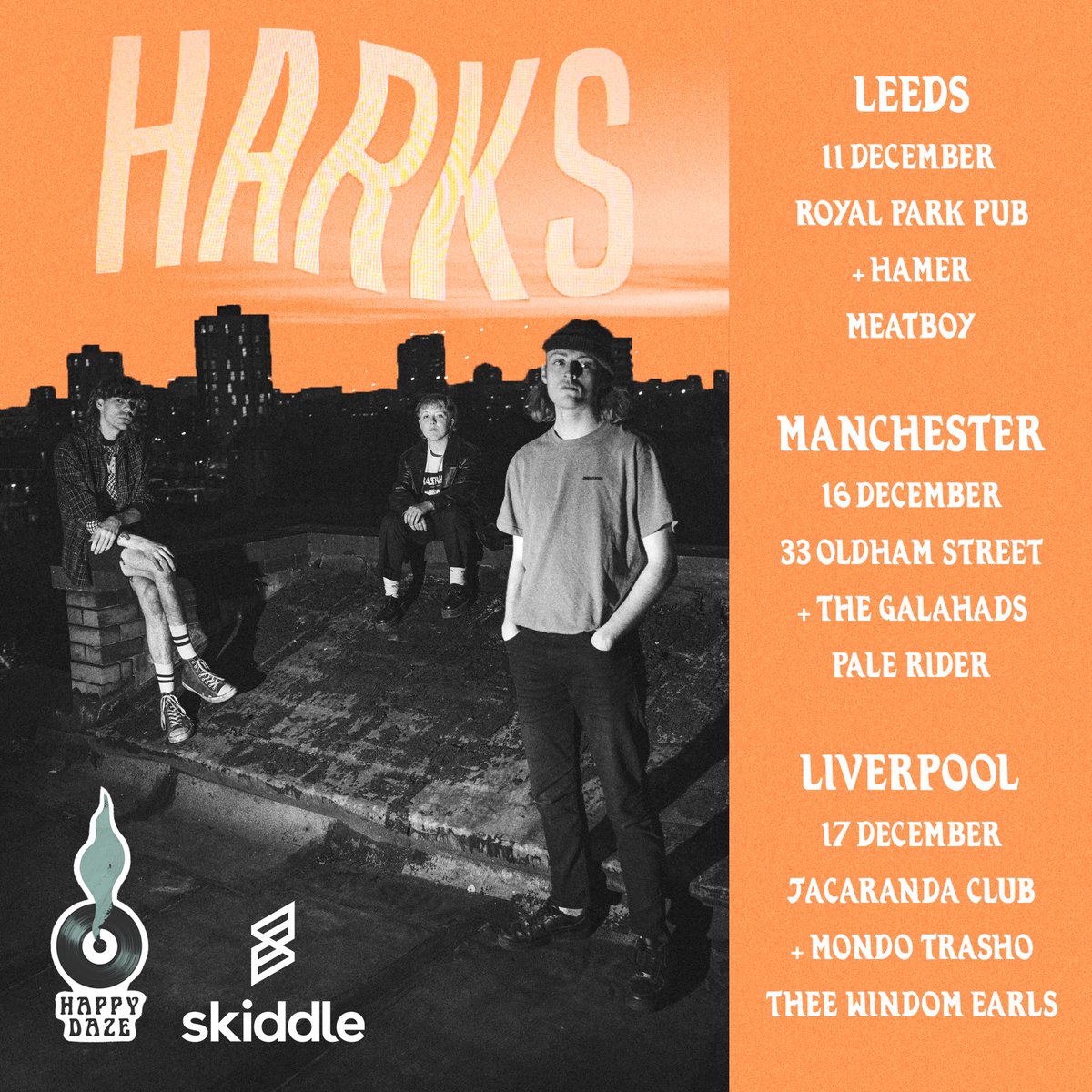 happydazealways's tweet photo. Catch HARKS live in Manchester and Liverpool next Thursday and Friday. 

Thursday 16 December at 33 Oldham Street with @the_galahads &amp; @PALERIIIDER.

Friday 17 December at @thejacclub with @TheeEarles &amp; @MondoTrasho1.

🎟 Tickets >> https://t.co/lAQ9r8Y2Us

📸 Sophie Barrott https://t.co/9x54Y54O2R