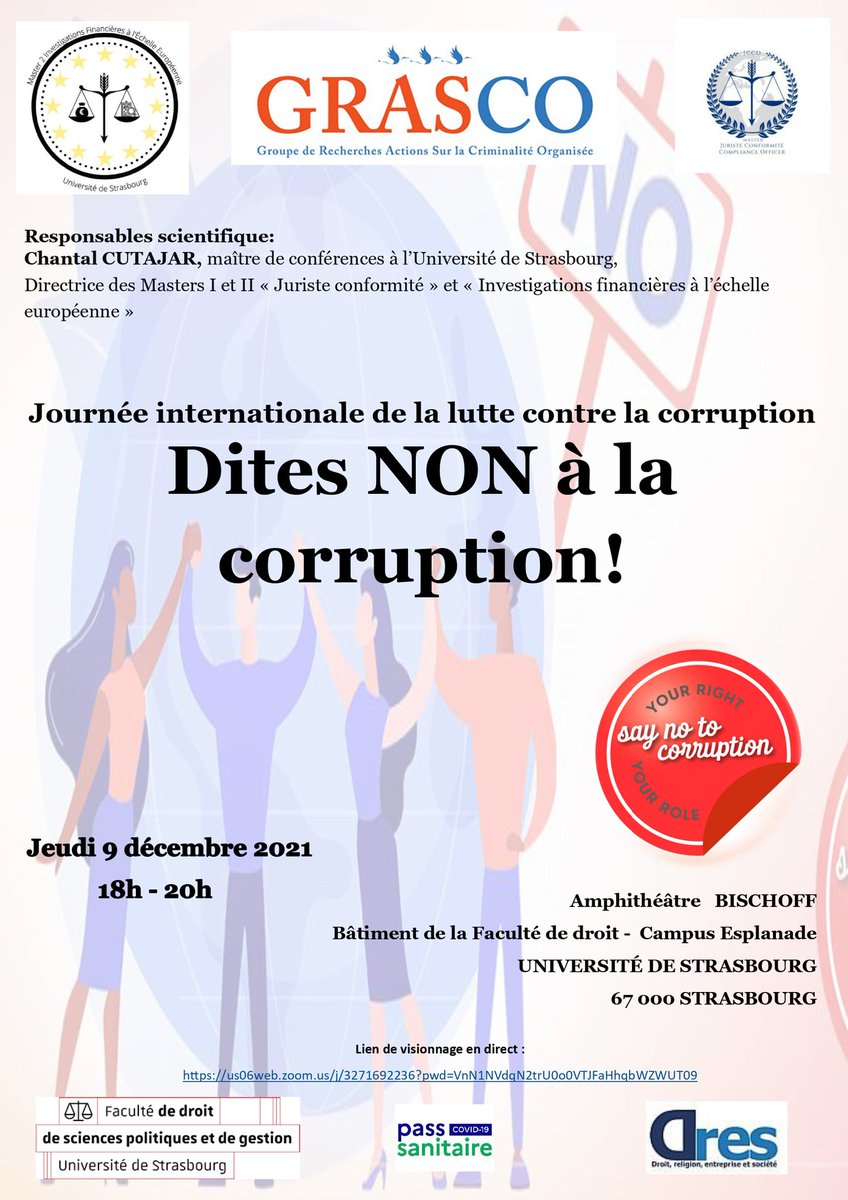 A 18h, @SaraBrmbf sera aux côtés de @fabricearfi @SylvainWaserman @LRsseau @CHANTALCUTAJAR à la conférence 'Dites non à la corruption' organisée par le @GRASCO_FR à l'@UnivStrasbourg à l'occasion de l'#IACD2021 
A suivre en direct ici : fb.me/e/2VvbFE6xe
#Corruption