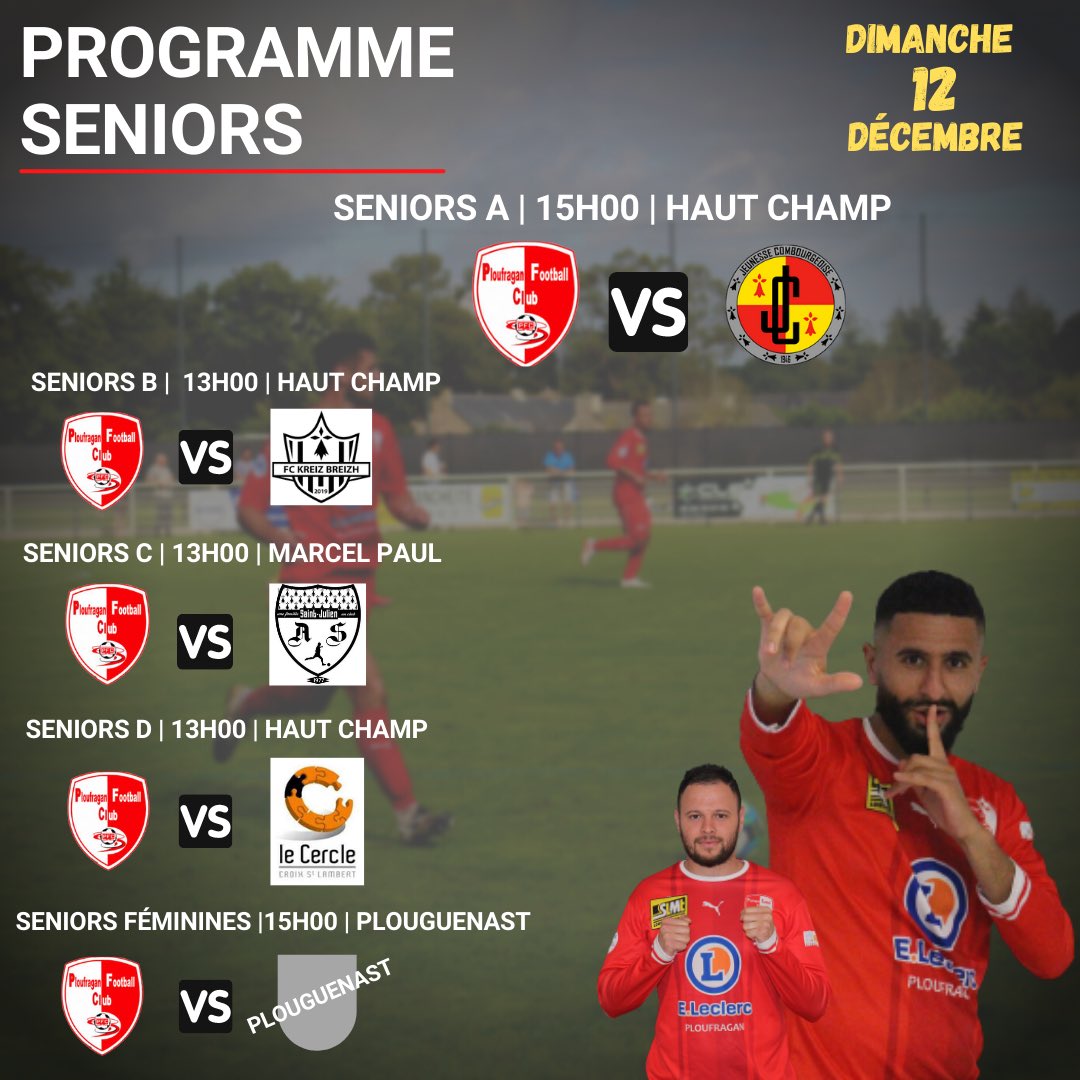 PloufraganFC's tweet photo. ⏩ PROGRAMME SENIORS DU WEEK-END 

SOYEZ NOMBREUX AU HAUT CHAMP👇🏽

⚠️ Le port du masque est obligatoire ⚠️

#GOPFC 🔴⚪️ https://t.co/FvlBt2ehxa