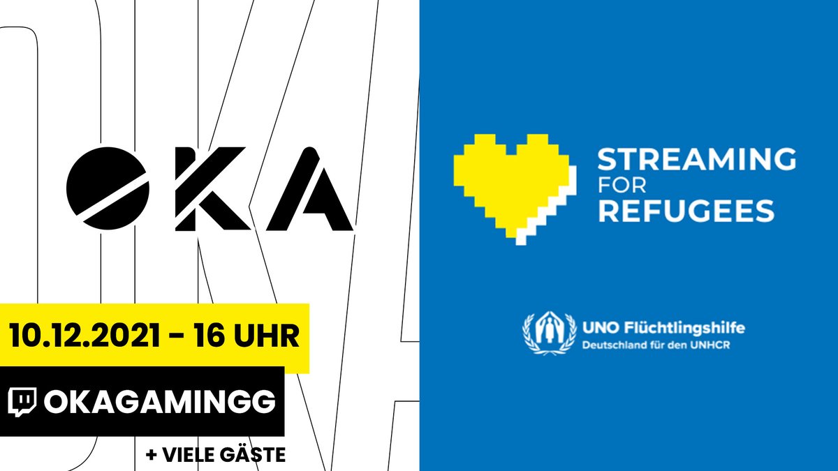 At the end of the year, we are realising a heartfelt charity project together with <a href="/unoflucht/">UNO-Flüchtlingshilfe</a> Streaming for Refugees!❣️

⏰| Friday at 4⃣pm

📺| twitch.tv/okagamingg

Many guests, play many games and discuss many interesting topics!

#streamingforrefugees #charity 
#GOKA 🔳