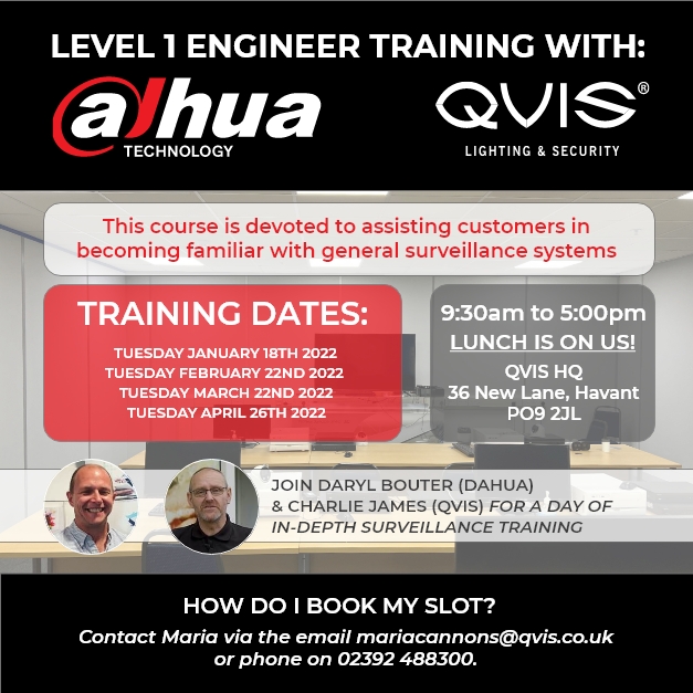 Would you benefit from some free of charge Dahua training?

Want to learn more about the Dahua range of products?

Register for a Dahua training course with Charlie James and Daryl Boulter

If you are interested in this course please contact mariacannons@qvis.co.uk