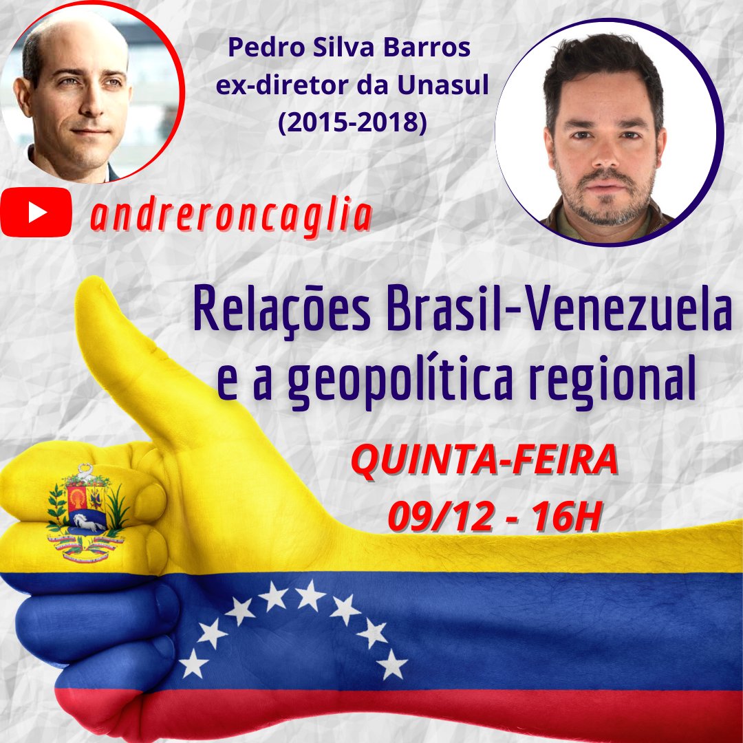 Crise na Venezuela e a Geopolítica Regional
HOJE, 09/12, 16h

Pedro Silva Barros, ex-diretor da UNASUL, analisa como os espaços de poder abertos pelo distanciamento entre Brasil e Venezuela afetam a geopolítica regional.

Acione a notificação peli link:
youtube.com/watch?v=oBuTy6…