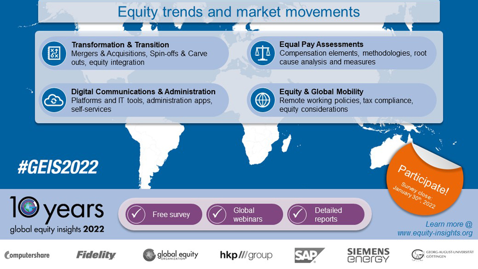 Happy anniversary #GEIS2022! 

The leading global assessment of current market practice regarding #equity-based #compensation celebrates its 10th survey season. 

One of this year’s focus topics: #transformation and #transitions.

Participate now!
equity-insights.org