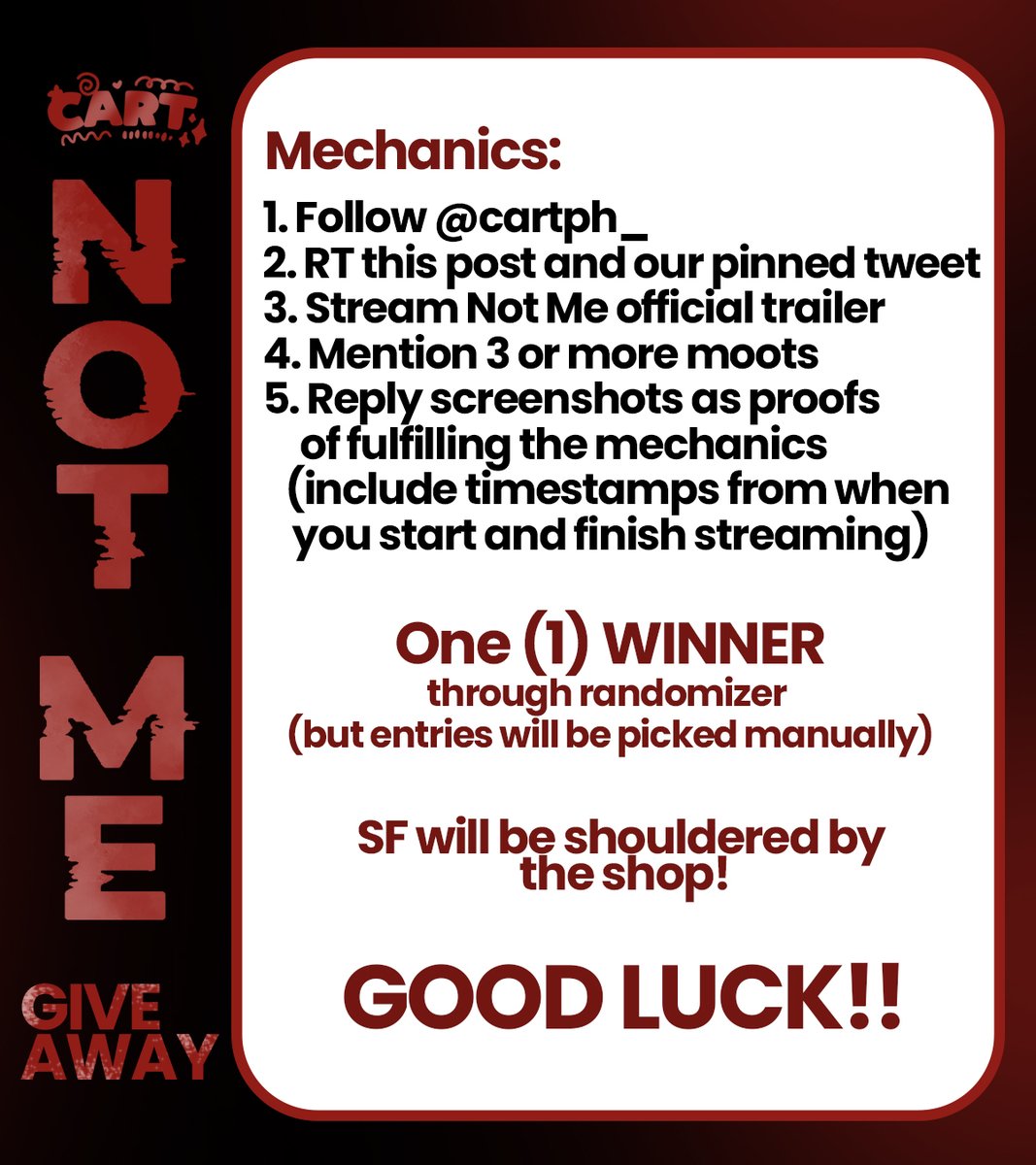 cartph_'s tweet photo. #NotMeTrailer Streaming GA🔥

trailer: https://t.co/NDentwhbpJ

🏍️ please read and follow the mechanics to join
🏍️ open for PH only
🏍️ 1 winner
🏍️ ends on 12.12, 2pm
꒰#ออฟกัน #NotMeSeries꒱ https://t.co/rgu8YoJ9Wb