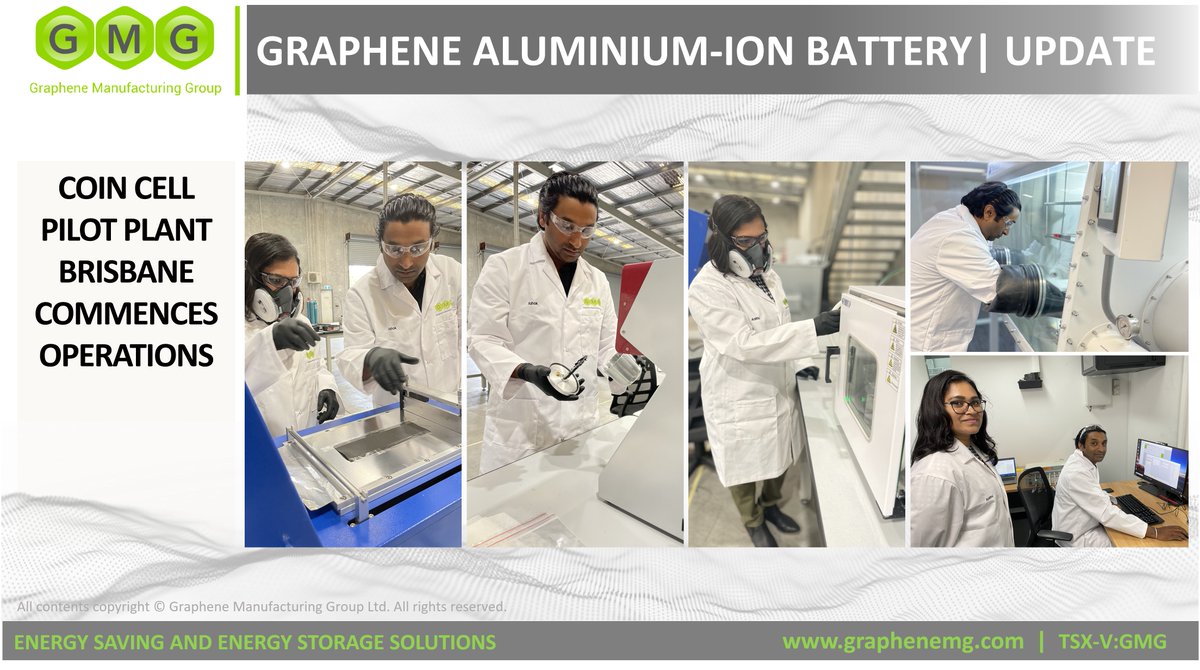 NEWS RELEASE | Graphene Manufacturing Group Commences Graphene Aluminium-Ion Battery Pilot Plant Operations 

GMG's Battery Pilot Plant for its G+AI Batteries is operational and the first G+AI Batteries in coin cell format have been manufactured.

NR: bit.ly/3IBZN0D
