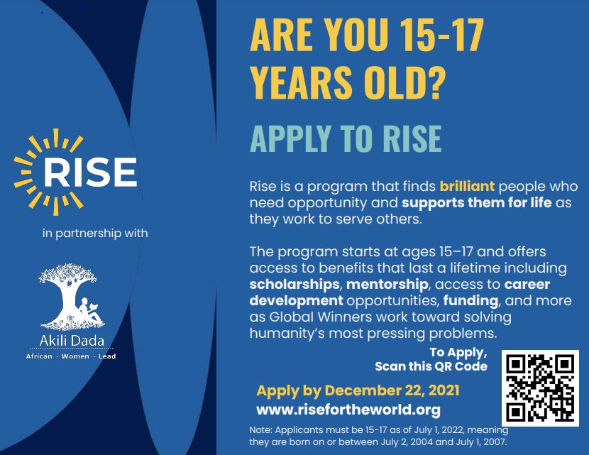 'Do you know a brilliant 15-17 year old? We have an incredible opportunity for you!'
#WasichanaWaAfrika #risechallenge #leaders