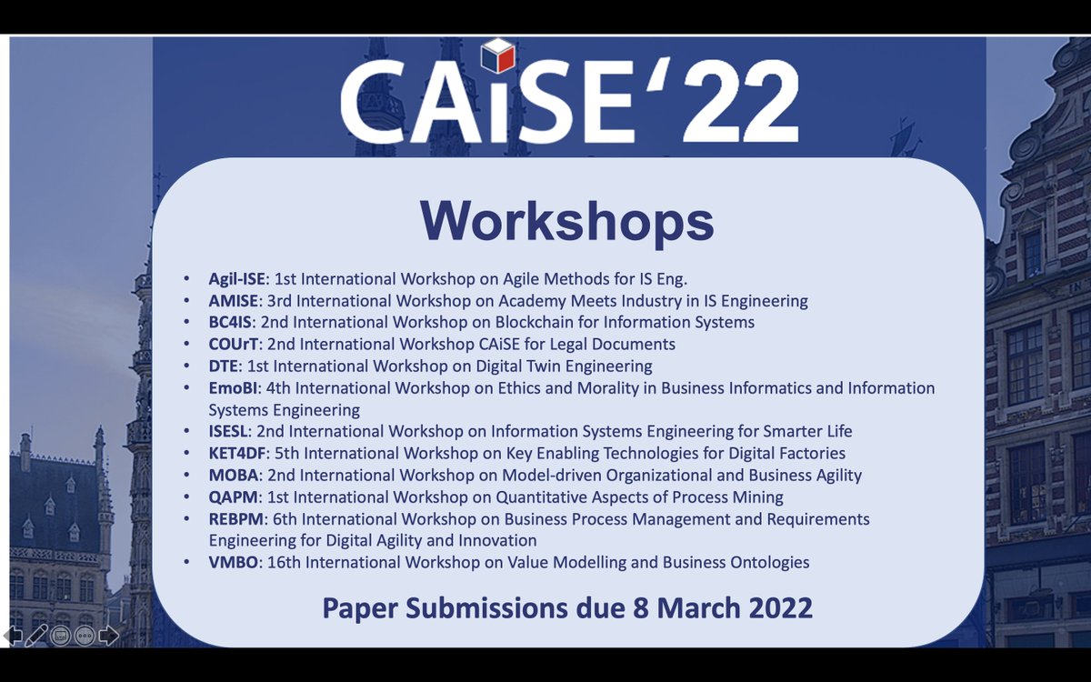 12 great workshops covering a very diverse range of topics have been accepted for CAiSE'22. Look for the ones that better suit you and start working on your papers! More information at: caise22.ugent.be/workshops-2/